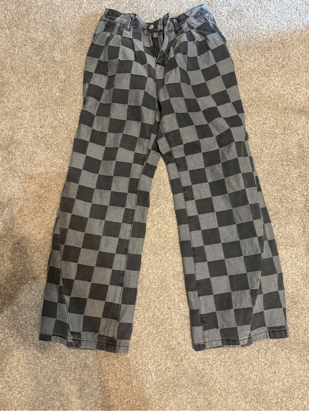 Women’s Checkerboard Wide Leg Pants - Black and Gray
